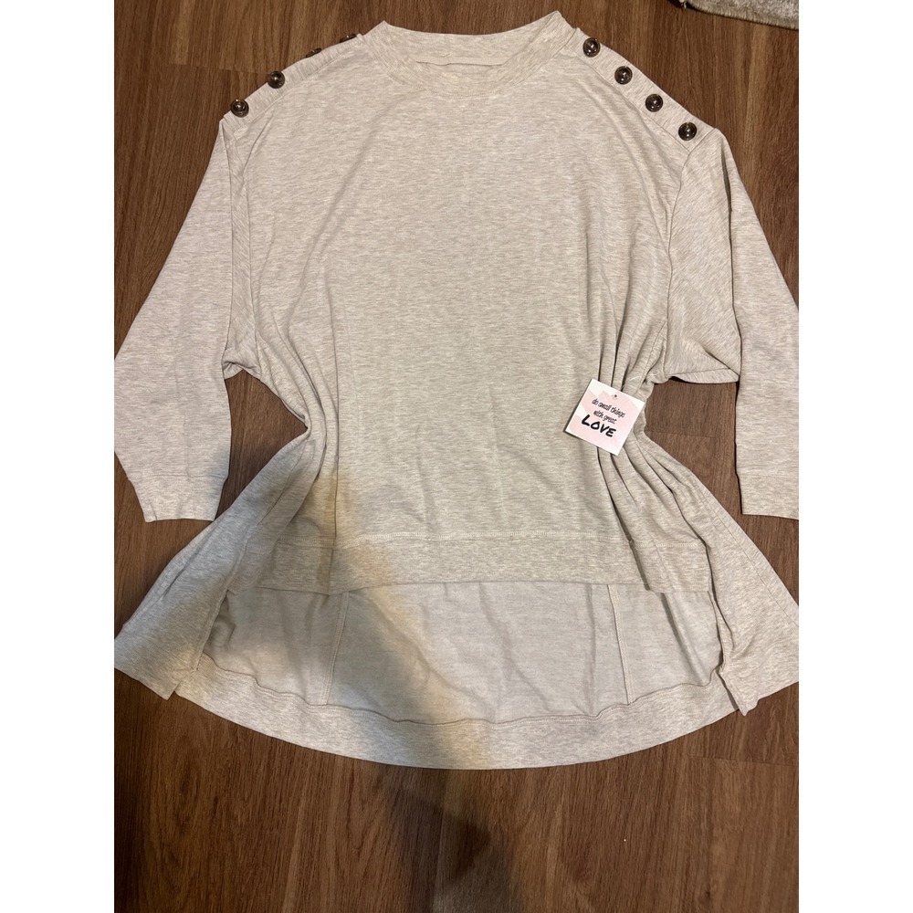 The Sweatshirt Project Womens Oatmeal Button Shoulder High‎ Low Tunic XL NEW